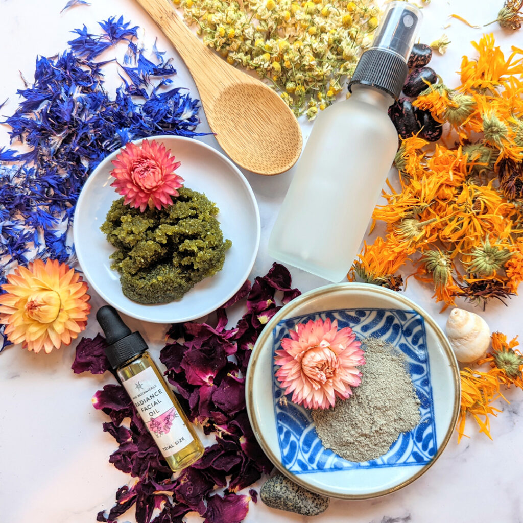Flat Lay Photo of Ingredients for Herbal Face Care