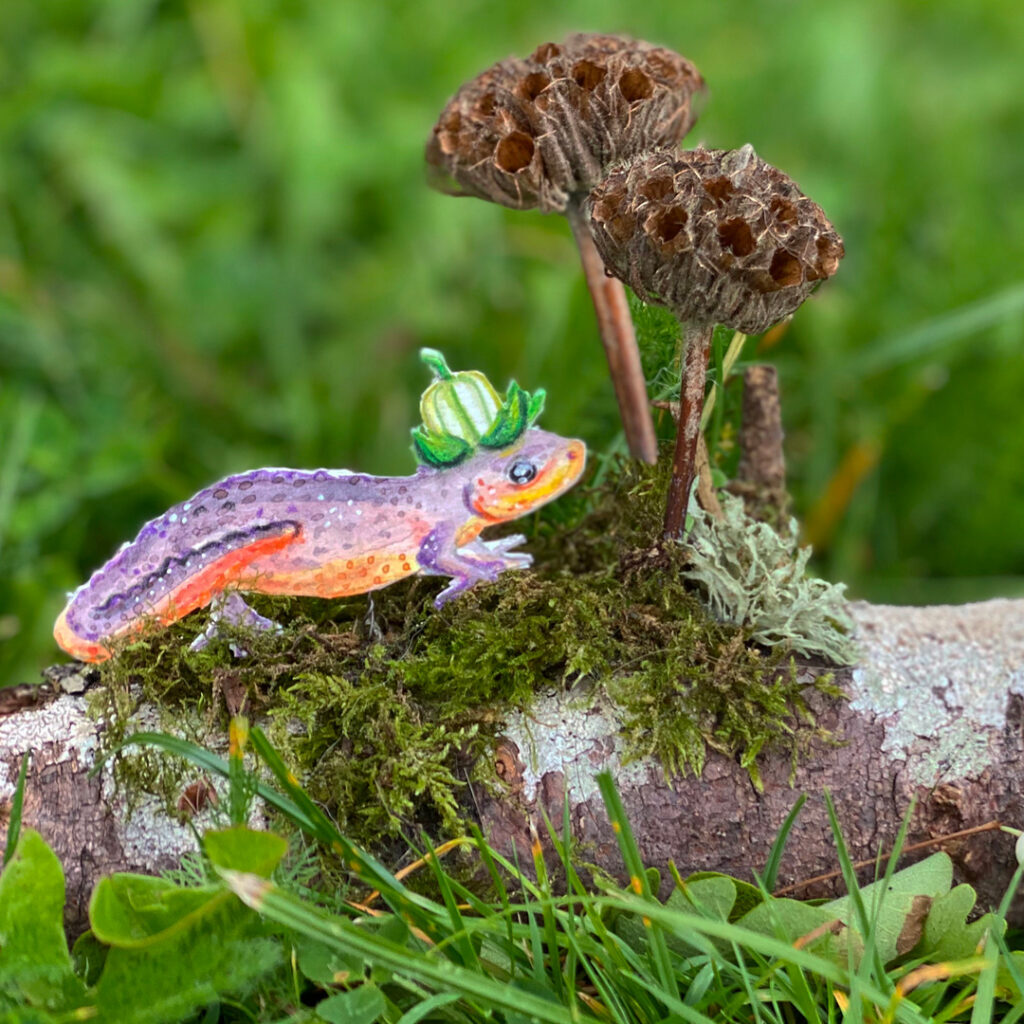 Reptile Art Perched on Mossy Log