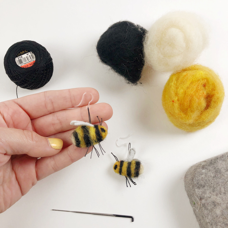 Needle-Felted Bee Earrings