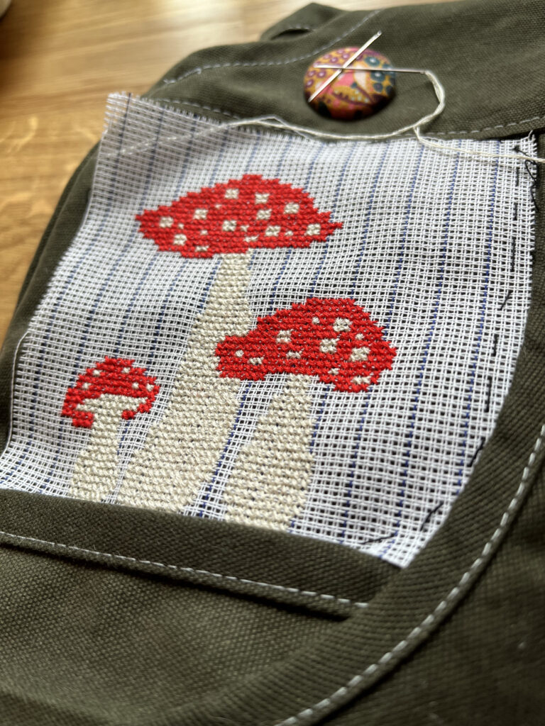 Mushroom Cross Stitch on a Garment